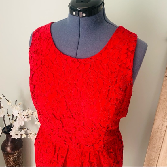LOFT Red Lace Fit and Flare Dress Size 14 - Picture 3 of 8